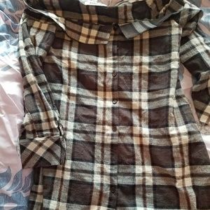 Off the shoulder plaid shirt